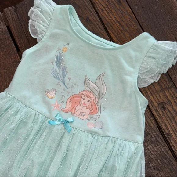 Disney Little Mermaid Nightgown Aqua Teal Girls Size 4 Pajamas PJ Dress - Picture 2 of 7